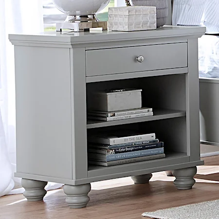 One Drawer Night Stand with Two Shelves